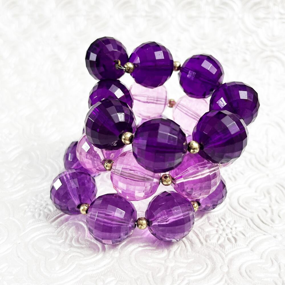 Vintage Chunky Purple Faceted Bead Wrap Bracelet